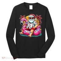 Christmas In July Santa Flamingo Float Summer Xmas Long Sleeve Shirt thumb 0