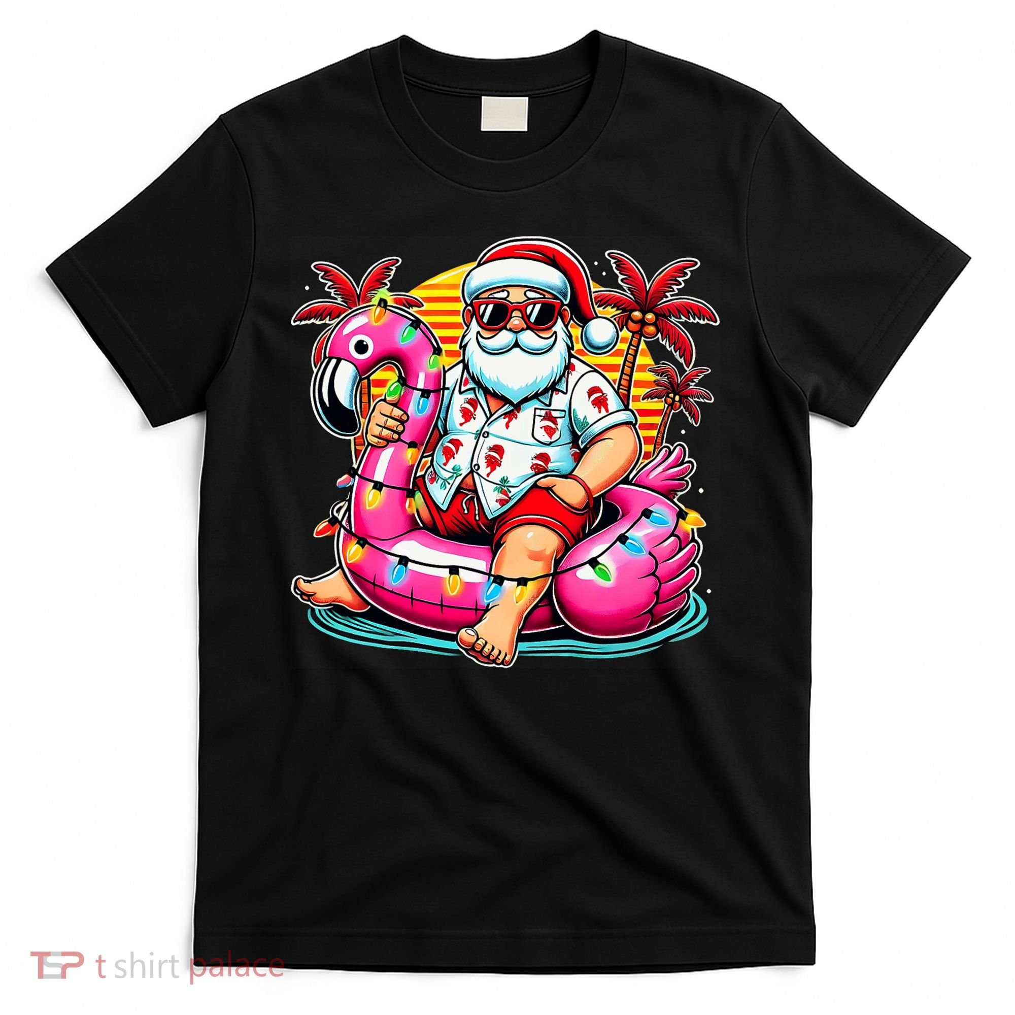 Christmas In July Santa Flamingo Float Summer Xmas T-Shirt