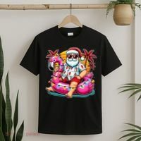 Christmas In July Santa Flamingo Float Summer Xmas T-Shirt thumb 2