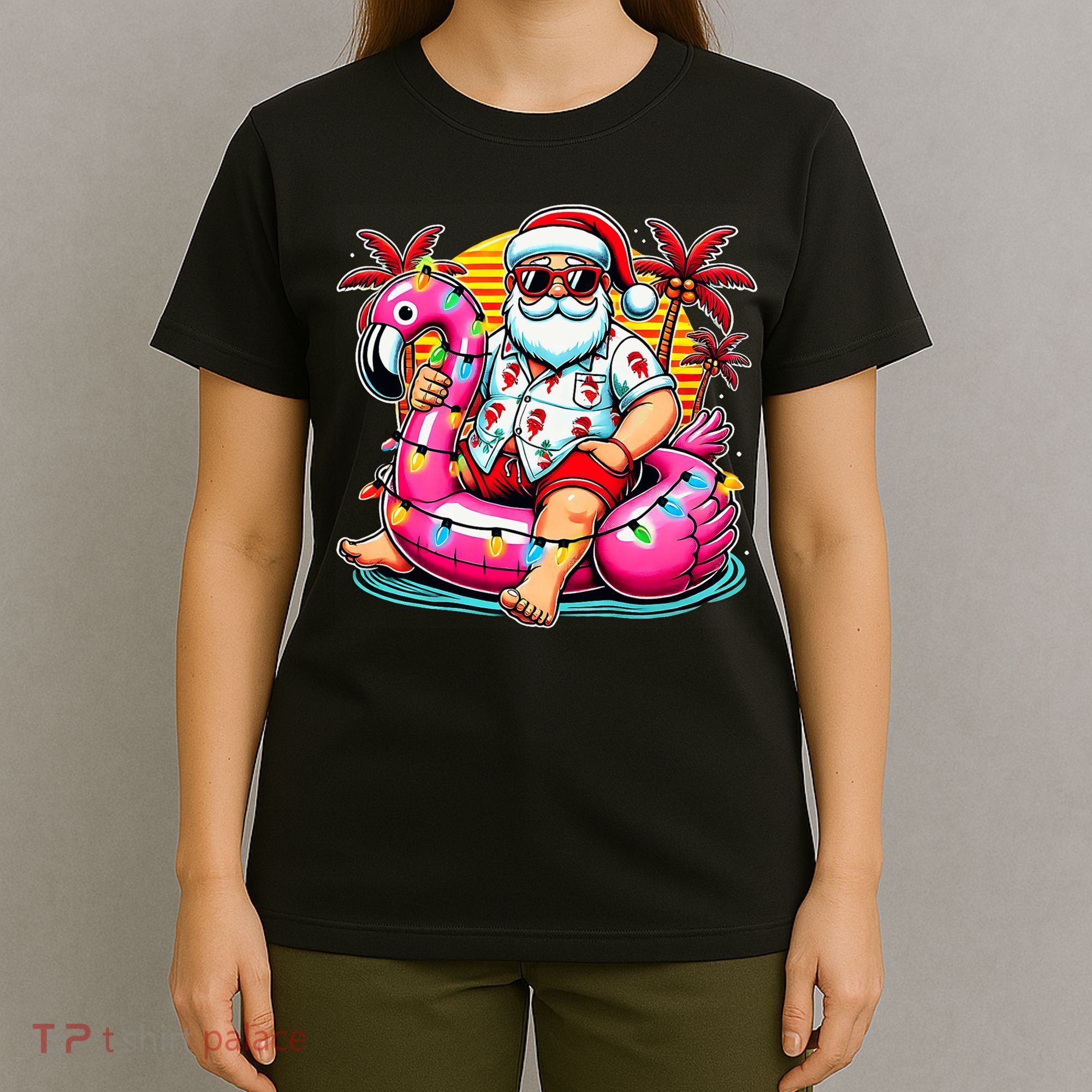 Christmas In July Santa Flamingo Float Summer Xmas T-Shirt