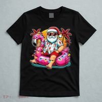 Christmas In July Santa Flamingo Float Summer Xmas T-Shirt thumb 5
