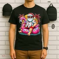 Christmas In July Santa Flamingo Float Summer Xmas T-Shirt thumb 6
