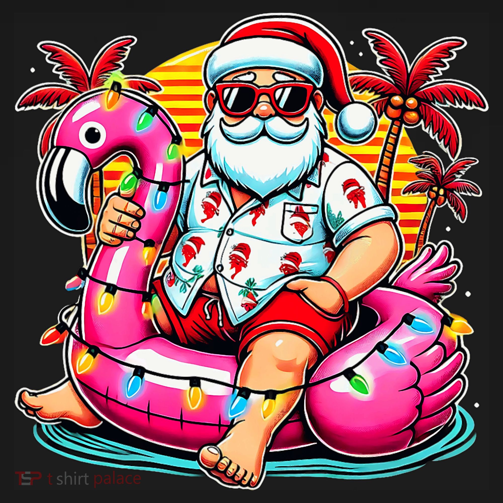 Christmas In July Santa Flamingo Float Summer Xmas T-Shirt