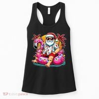 Christmas In July Santa Flamingo Float Summer Xmas Women's Tank Top thumb 0