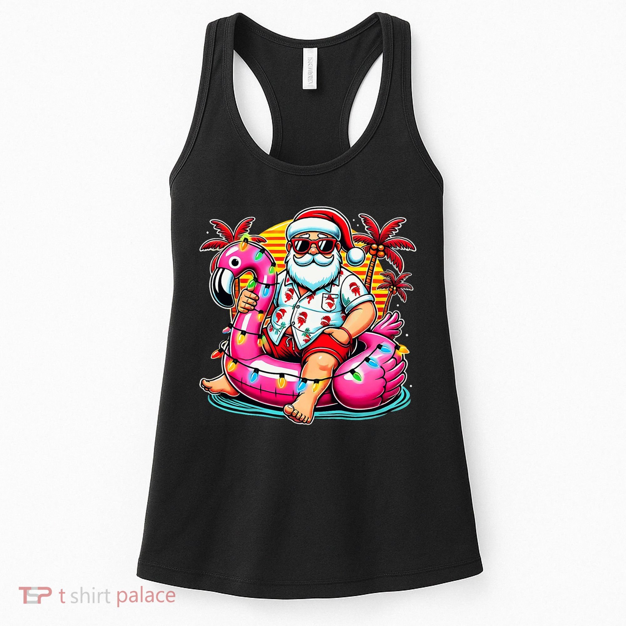 Christmas In July Santa Flamingo Float Summer Xmas Women's Tank Top