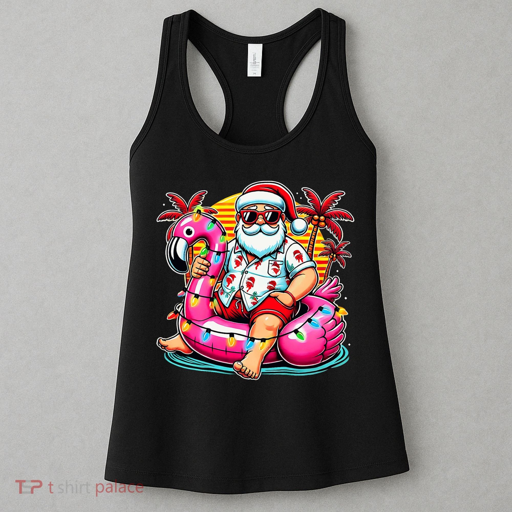 Christmas In July Santa Flamingo Float Summer Xmas Women's Tank Top