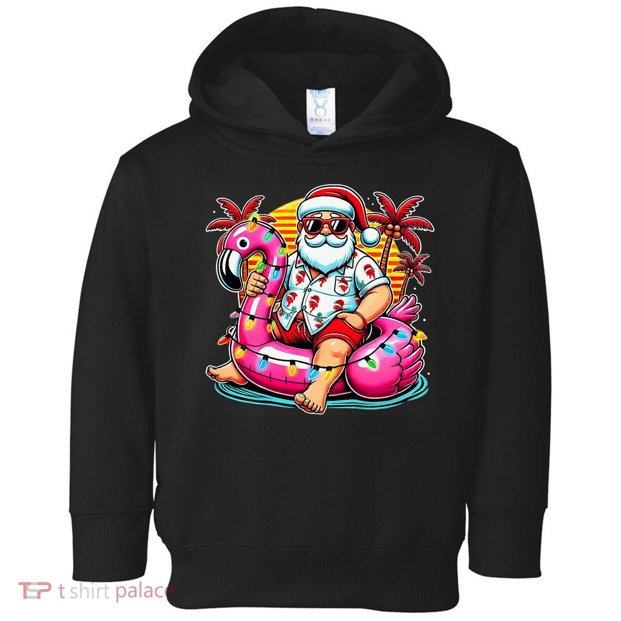 Christmas In July Santa Flamingo Float Summer Xmas Toddler Hoodie