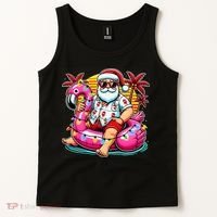 Christmas In July Santa Flamingo Float Summer Xmas Tank Top thumb 2