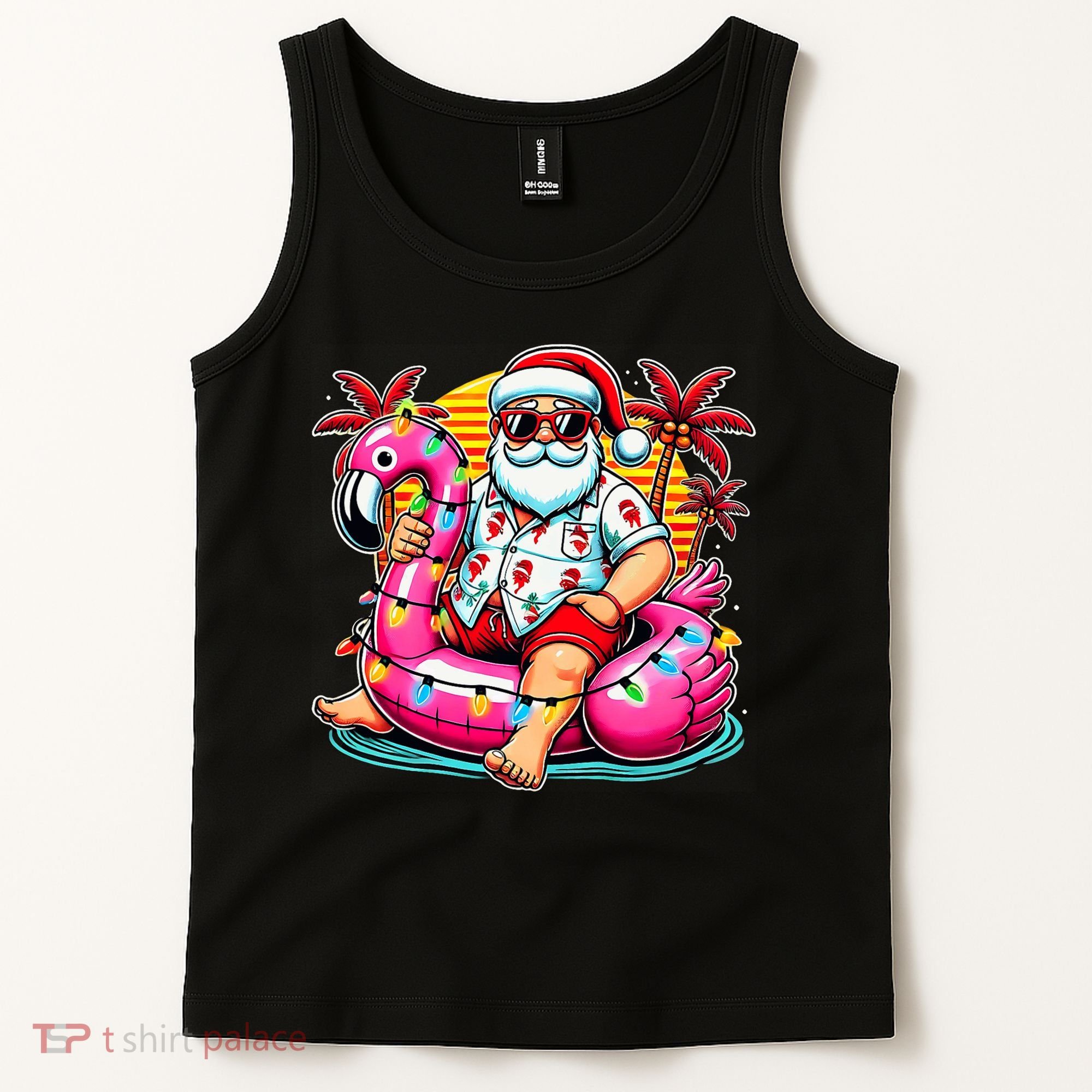 Christmas In July Santa Flamingo Float Summer Xmas Tank Top