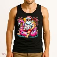 Christmas In July Santa Flamingo Float Summer Xmas Tank Top thumb 3