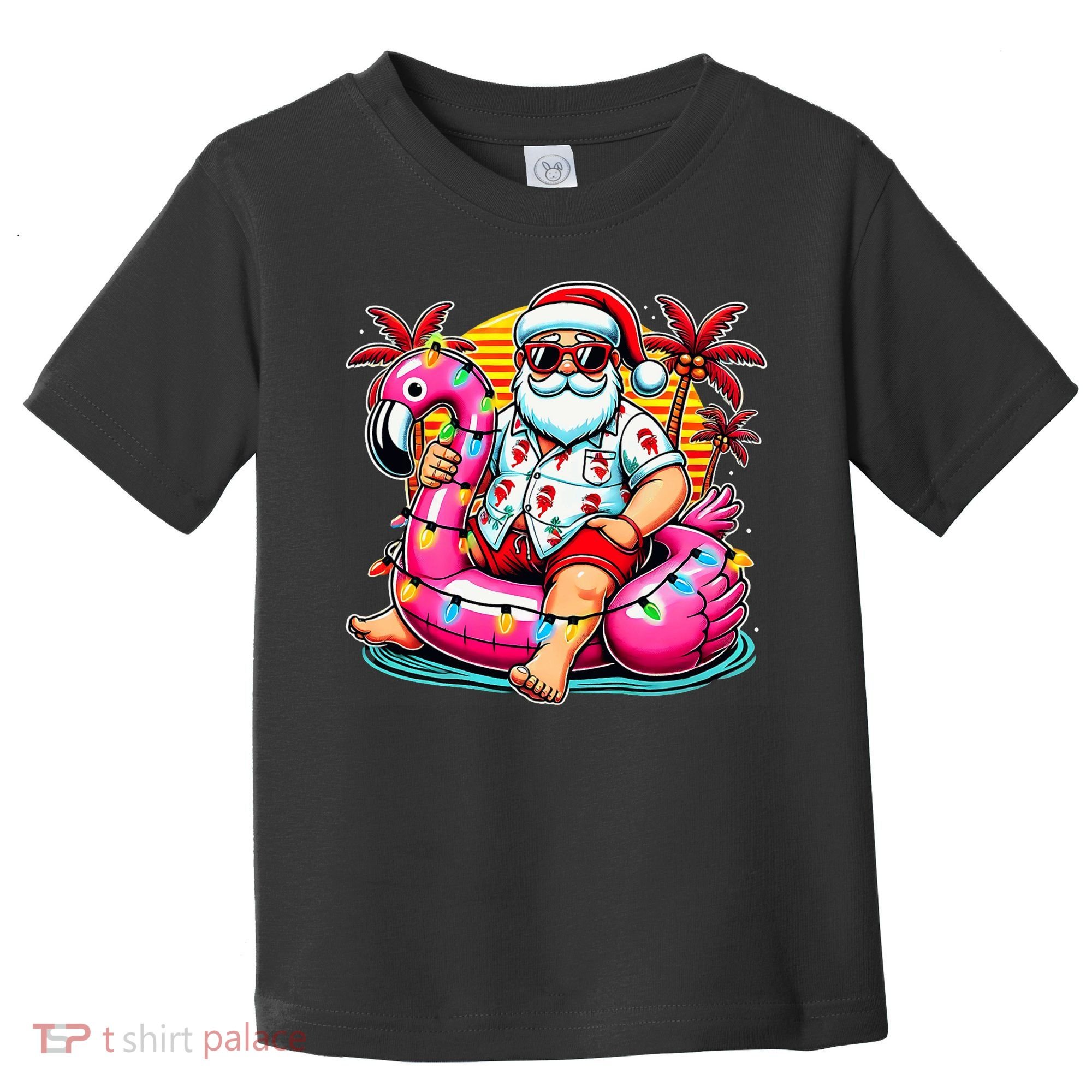 Christmas In July Santa Flamingo Float Summer Xmas Toddler T-Shirt
