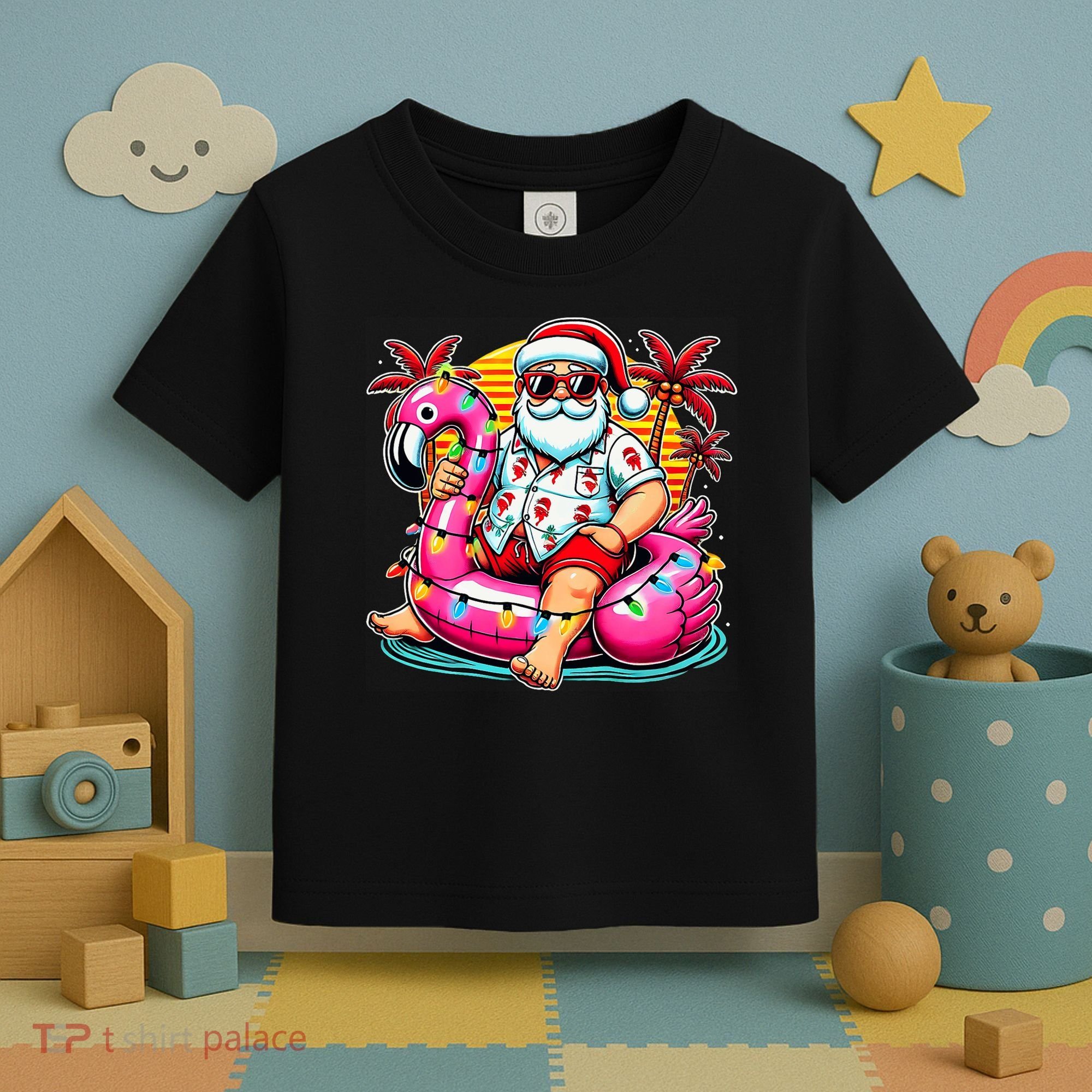 Christmas In July Santa Flamingo Float Summer Xmas Toddler T-Shirt