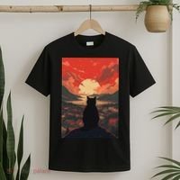 Catzilla In Japanese Sunset Vintage Funny Cat Art T-Shirt thumb 2