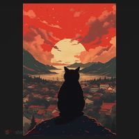 Catzilla In Japanese Sunset Vintage Funny Cat Art T-Shirt thumb 7