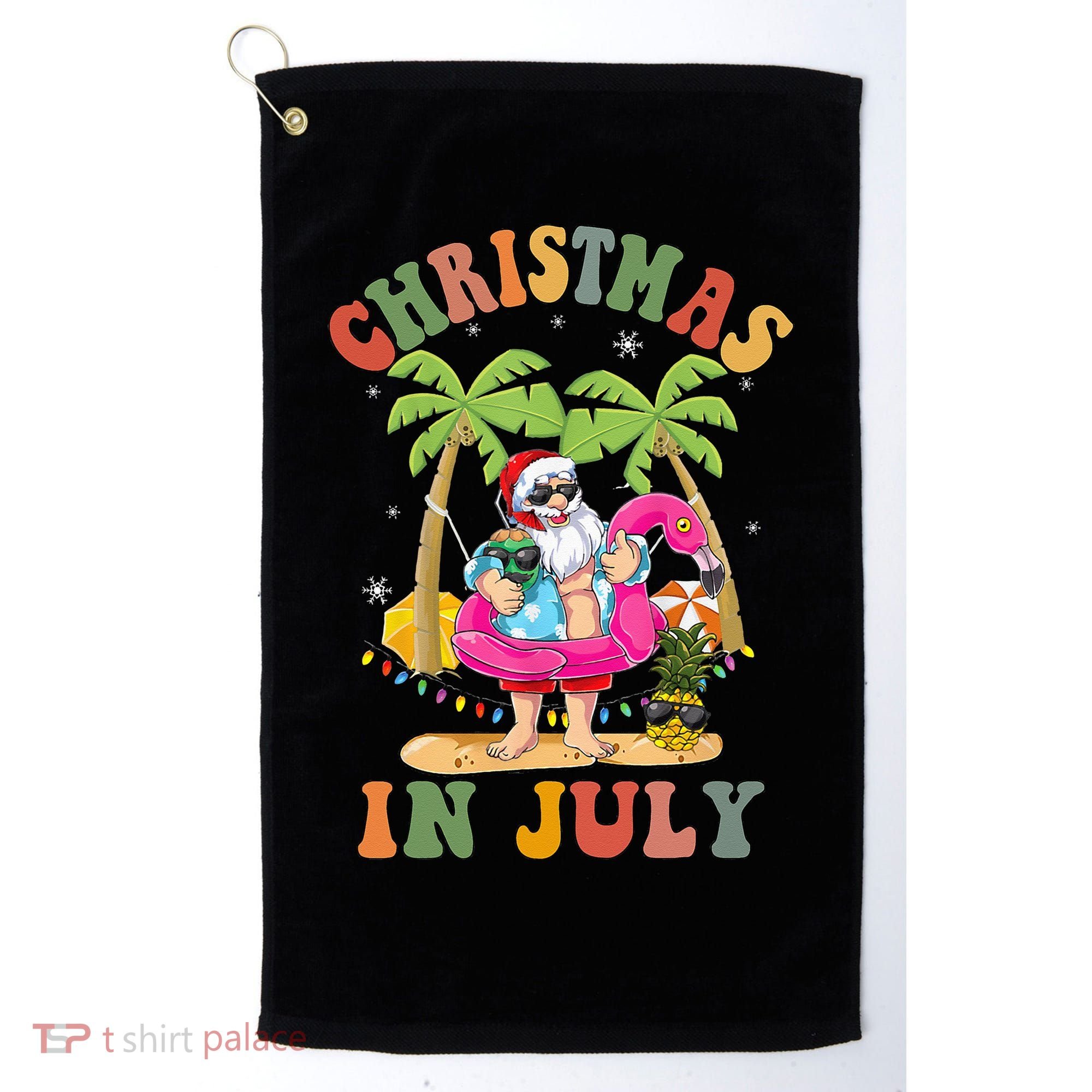 Christmas In July Funny Santa Summer Beach Vacation Golf Towel