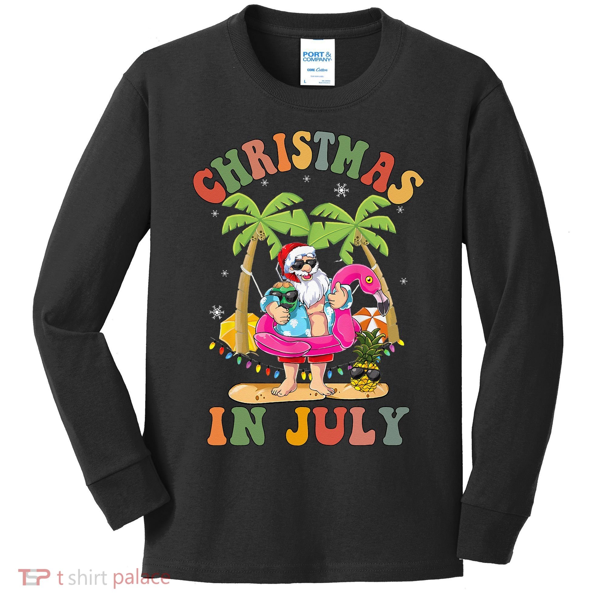 Christmas In July Funny Santa Summer Beach Vacation Kids Long Sleeve Shirt