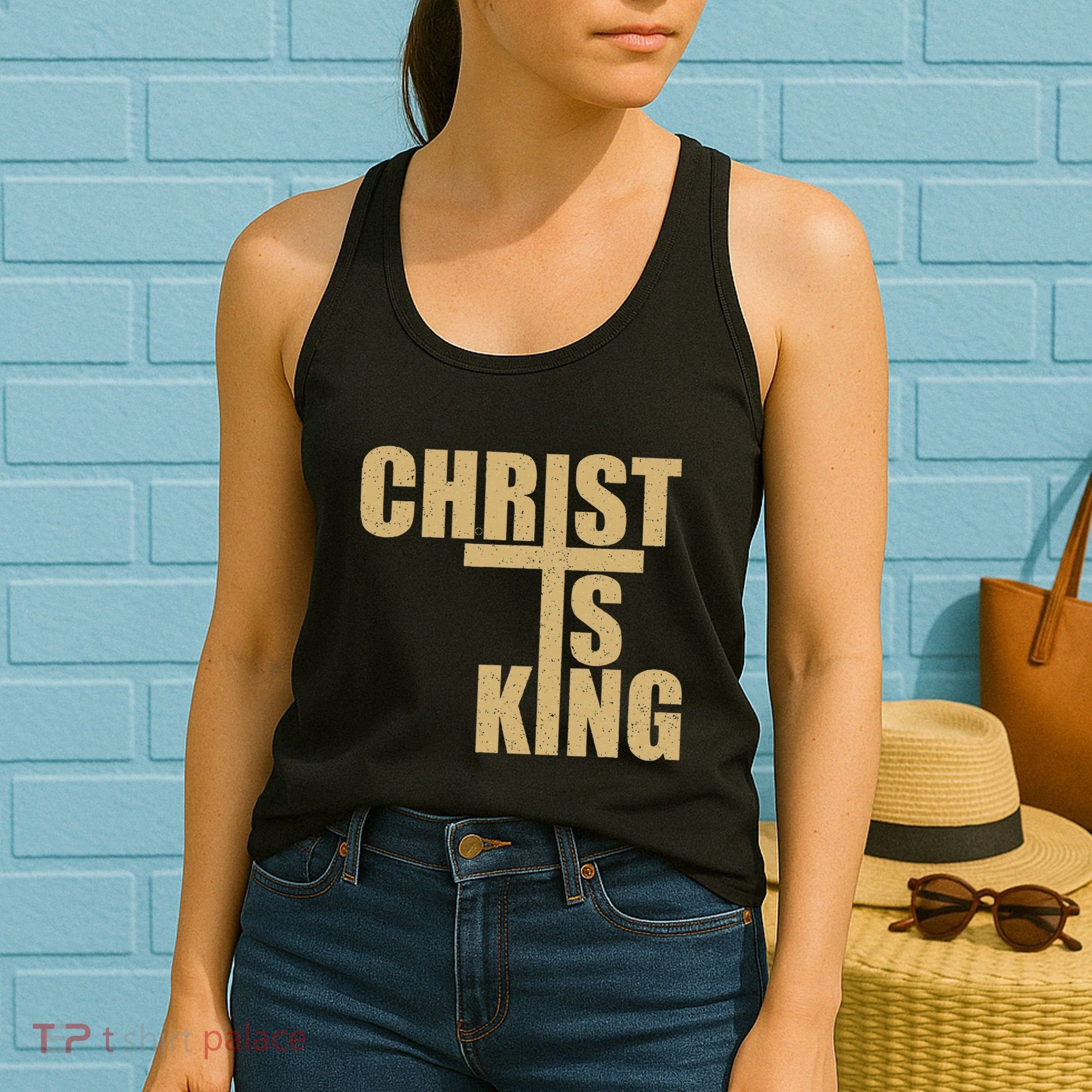 Christ Is King Jesus Is King Cross Crucifix Women's Tank Top
