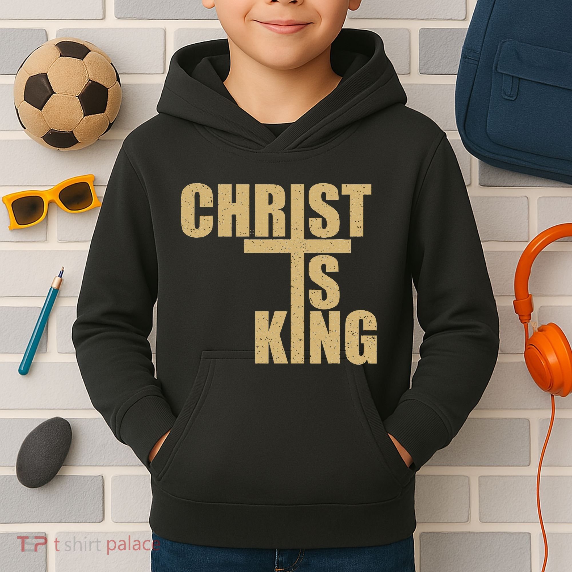 Christ Is King Jesus Is King Cross Crucifix Kids Hoodie