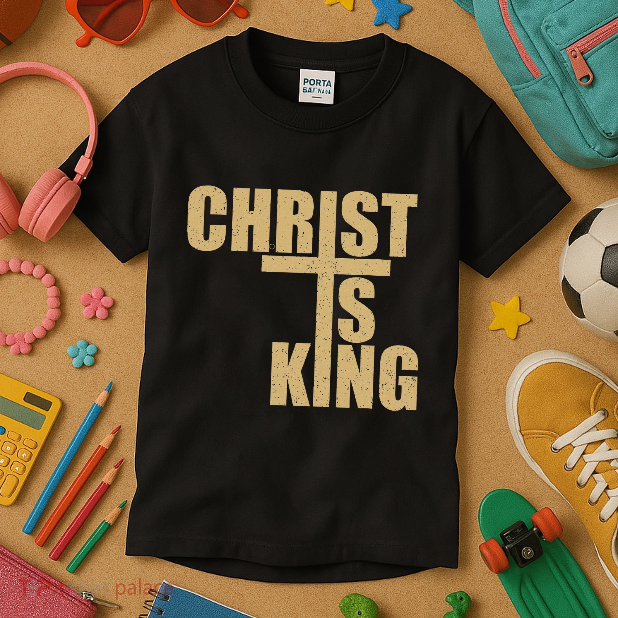 Christ Is King Jesus Is King Cross Crucifix Kids T-Shirt