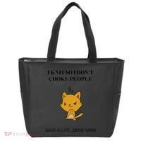 Cat I Knit So I Don’T Save A Life Send Yarn Tote Bag thumb 0