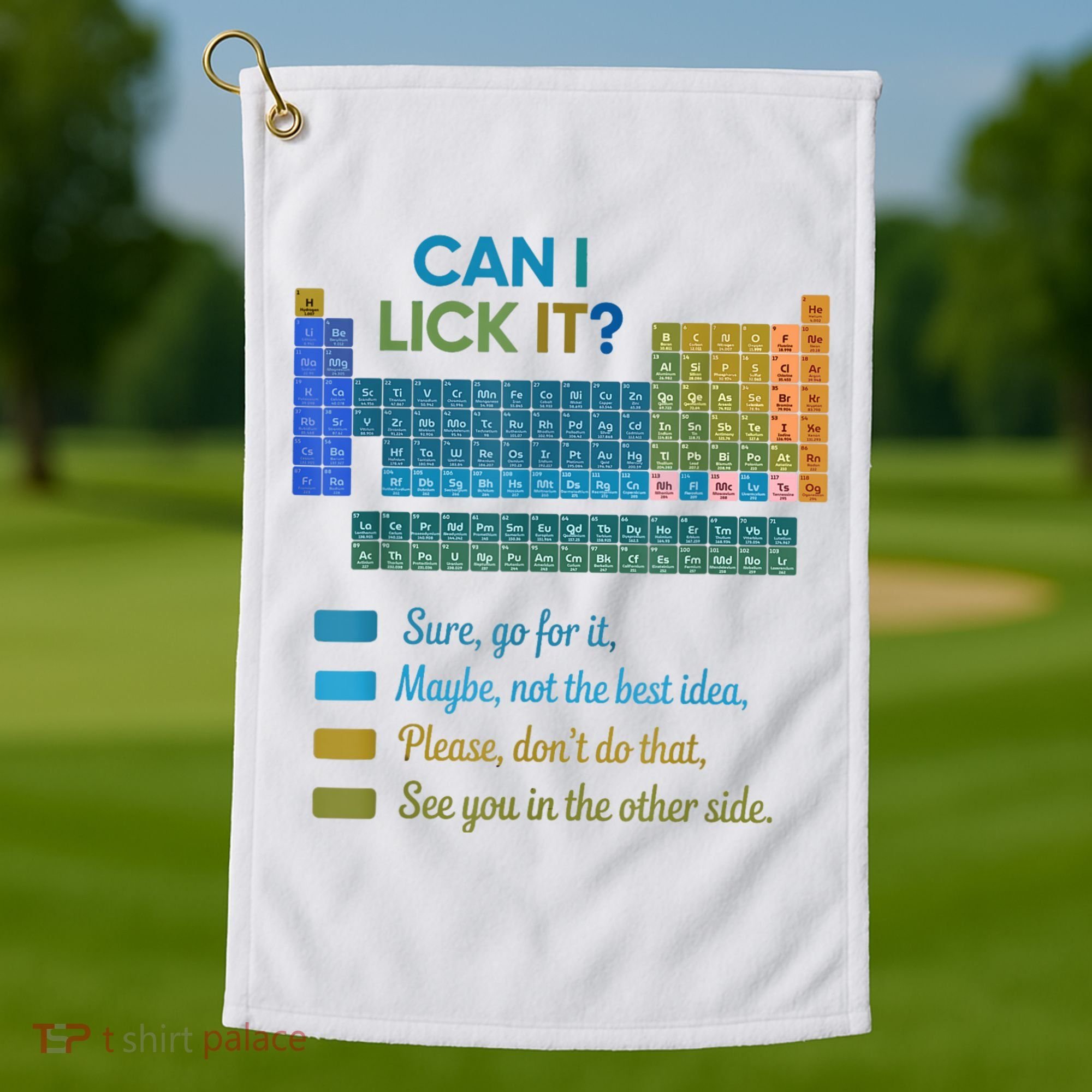 Can I Lick It Funny 100 Days Of School Periodic Table Golf Towel