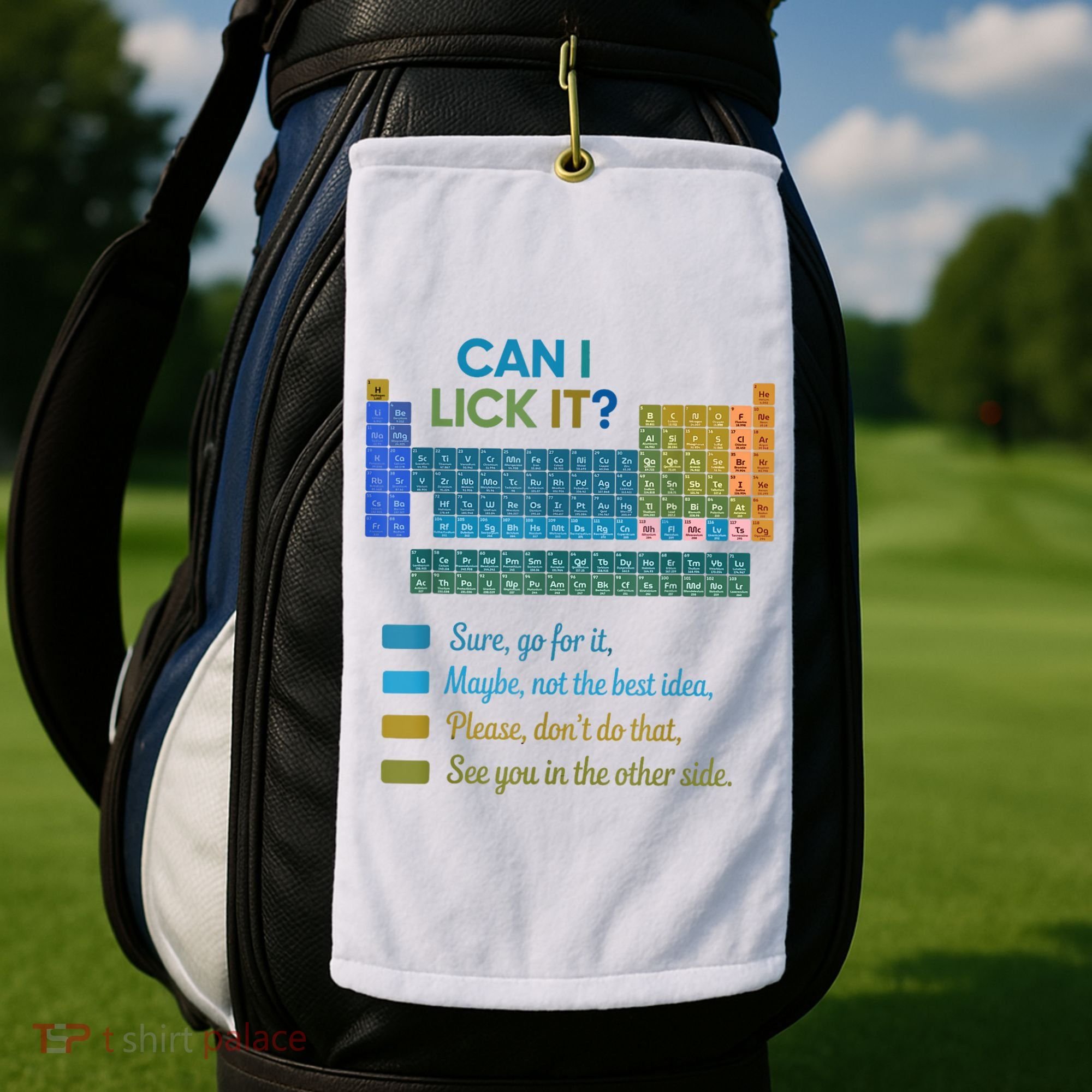Can I Lick It Funny 100 Days Of School Periodic Table Golf Towel