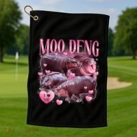 Cute I Love Moo Deng Baby Hippo Moo Deng I Heart Moo Deng Golf Towel thumb 1