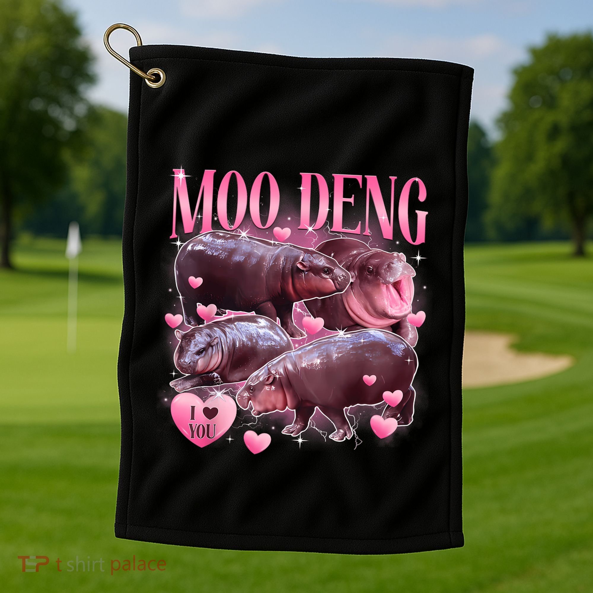 Cute I Love Moo Deng Baby Hippo Moo Deng I Heart Moo Deng Golf Towel