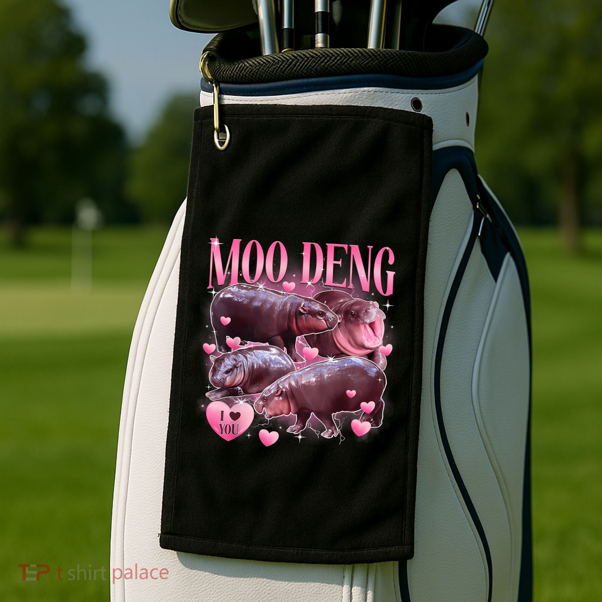 Cute I Love Moo Deng Baby Hippo Moo Deng I Heart Moo Deng Golf Towel