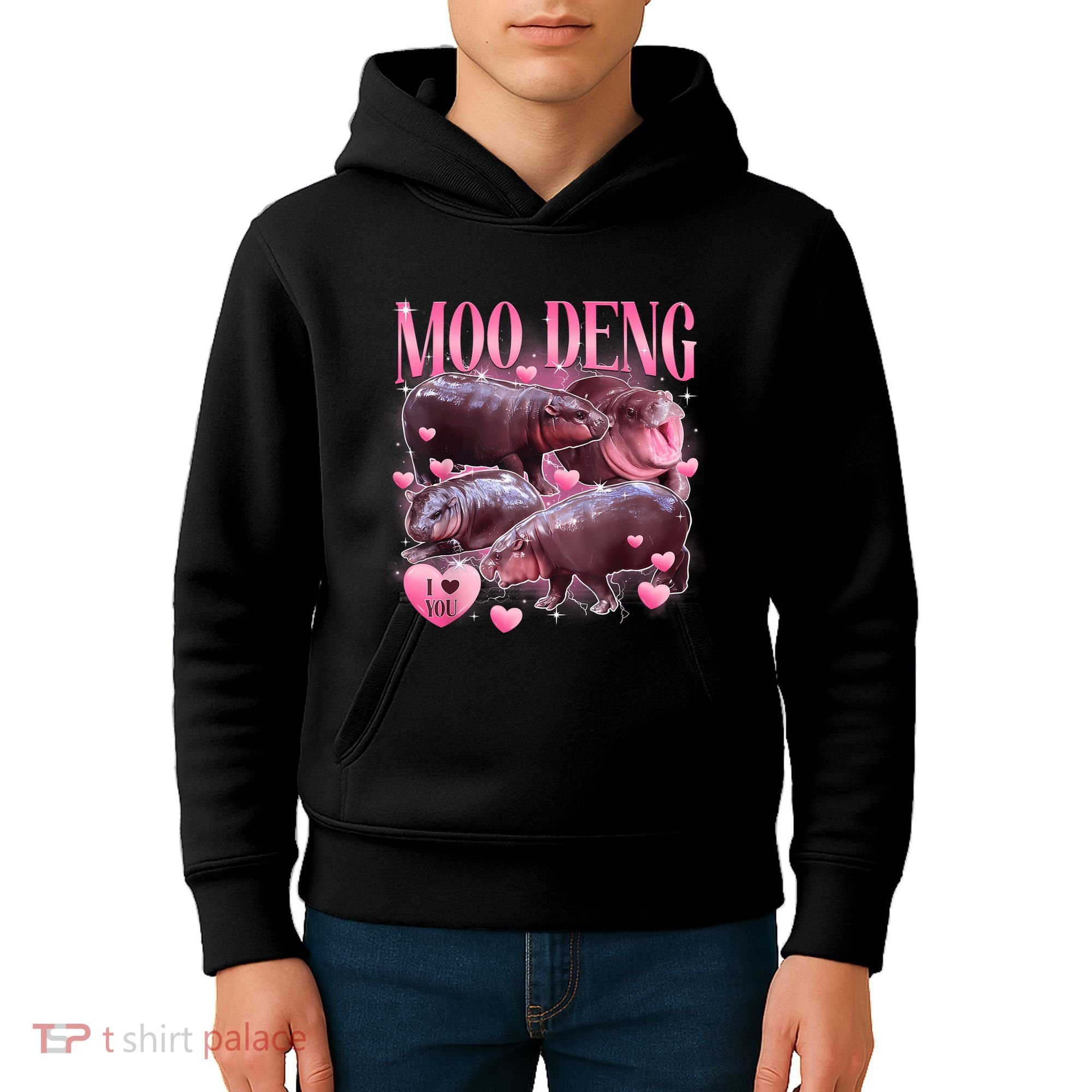 Cute I Love Moo Deng Baby Hippo Moo Deng I Heart Moo Deng Kids Hoodie