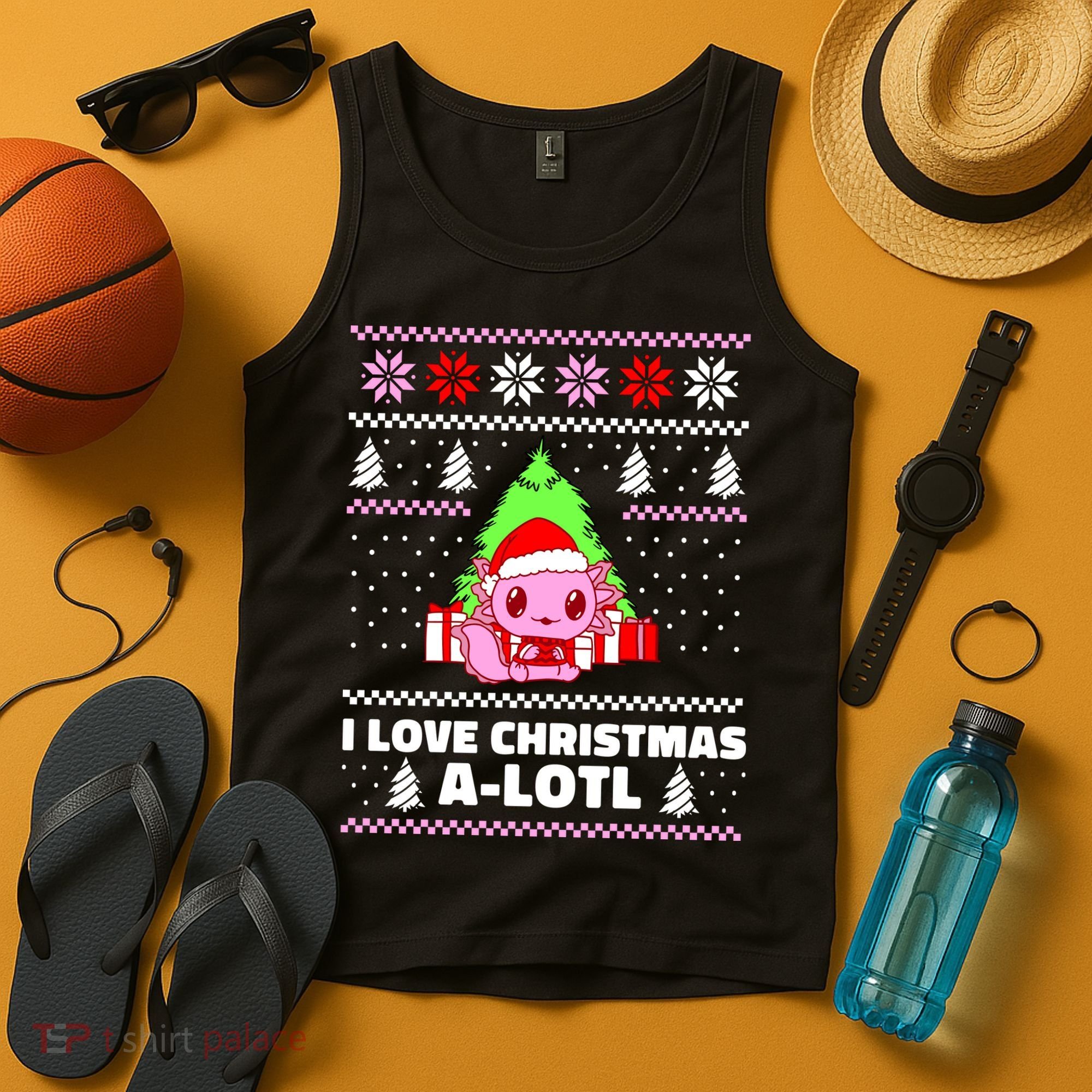 Cute I Love Christmas A Lotl Axolotl Funny Presents Ugly Tank Top