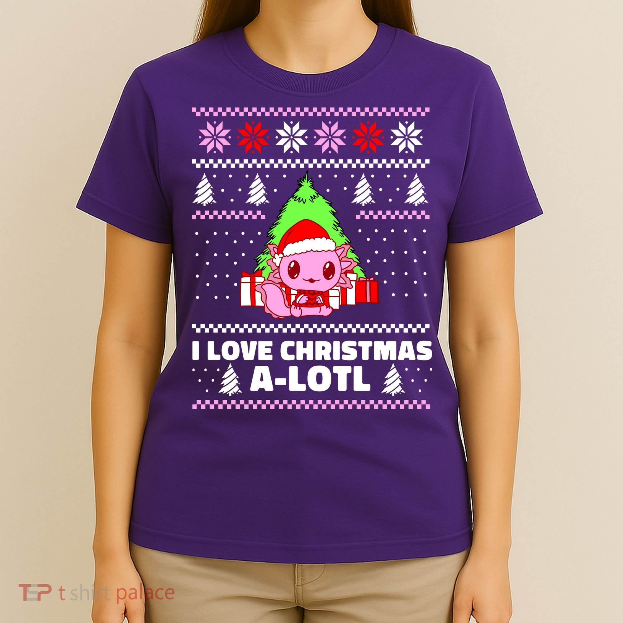 Cute I Love Christmas A Lotl Axolotl Funny Presents Ugly T-Shirt