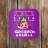 Cute I Love Christmas A Lotl Axolotl Funny Presents Ugly Coaster thumb 0