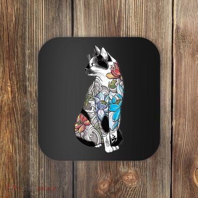 Cat In Lotus Tattoo Coaster