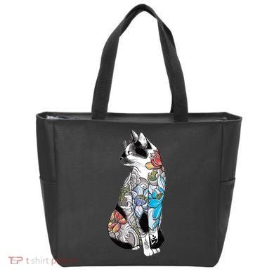 Cat In Lotus Tattoo Tote Bag