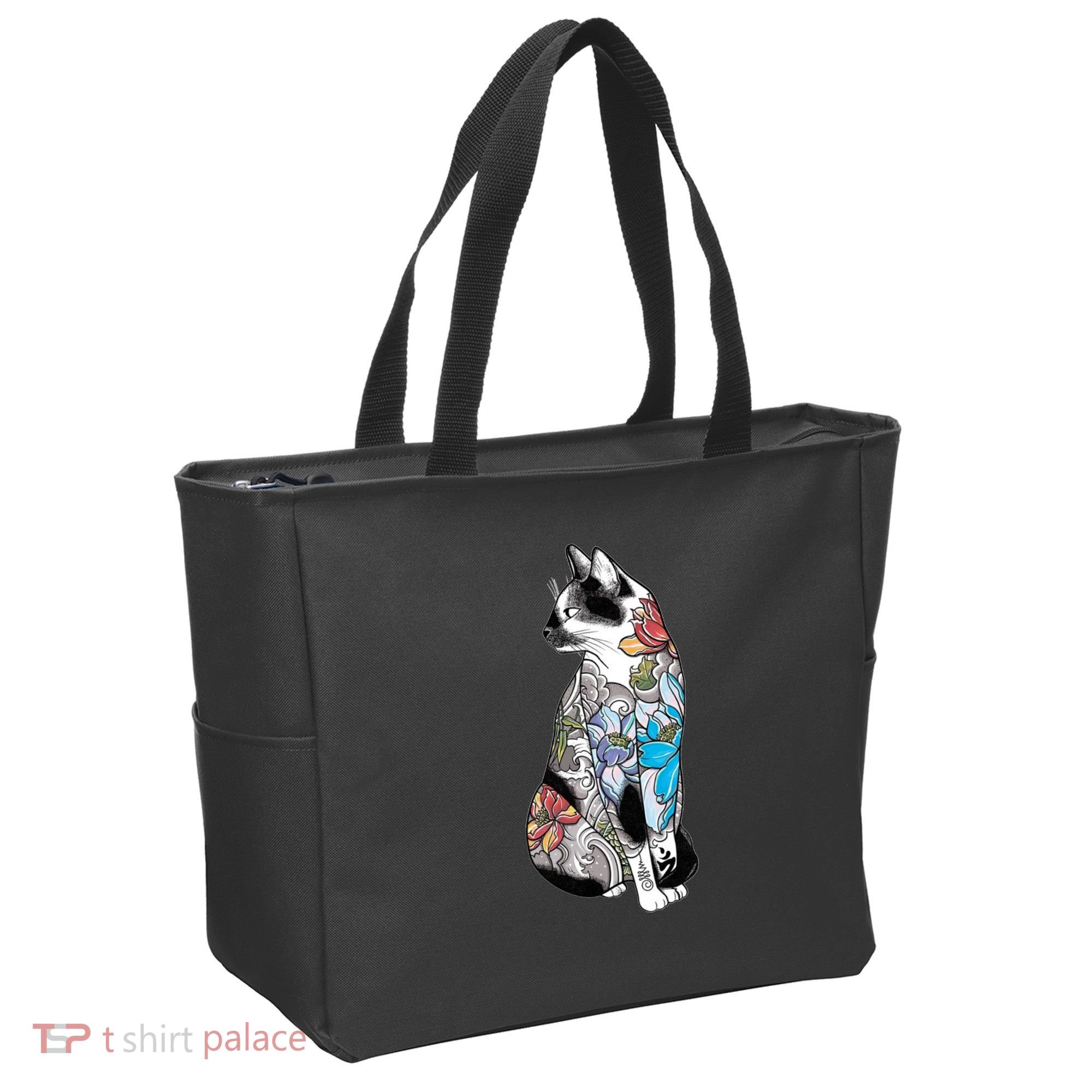 Cat In Lotus Tattoo Tote Bag