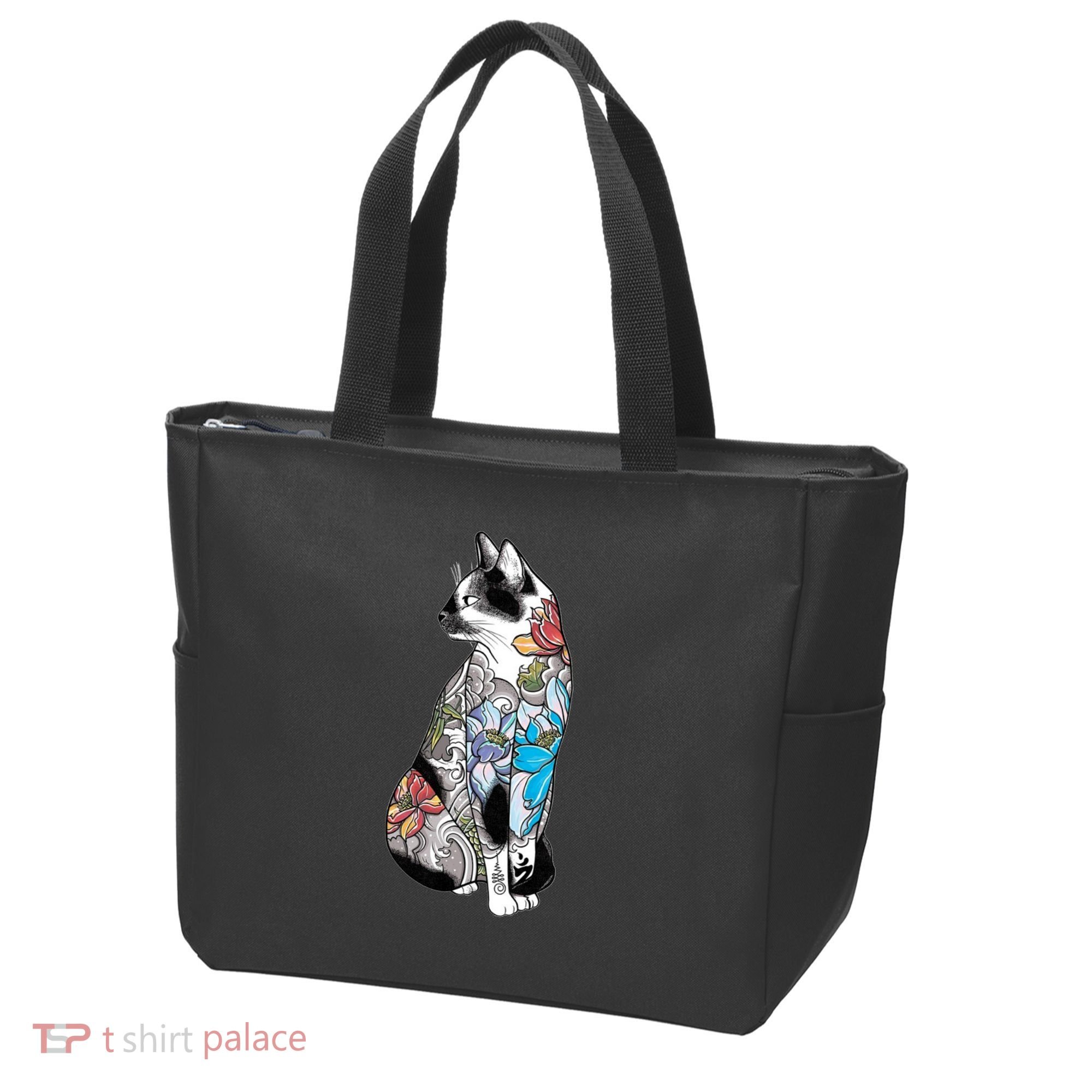 Cat In Lotus Tattoo Tote Bag
