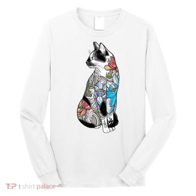 Cat In Lotus Tattoo Long Sleeve Shirt