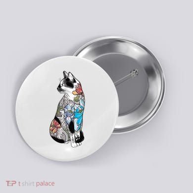 Cat In Lotus Tattoo Button