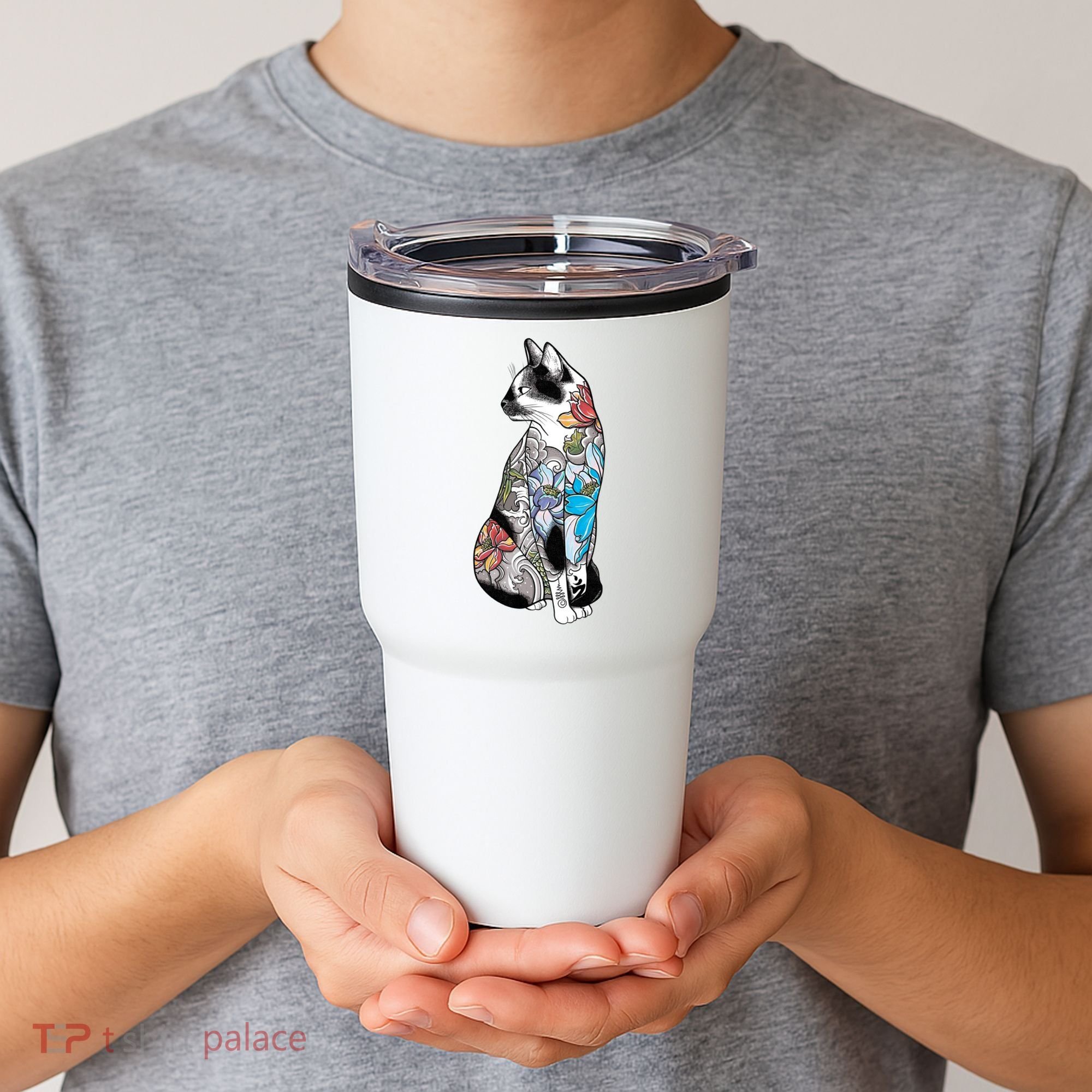 Cat In Lotus Tattoo Tumbler