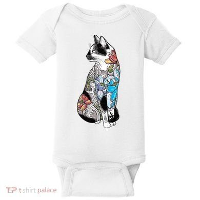 Cat In Lotus Tattoo Baby Bodysuit