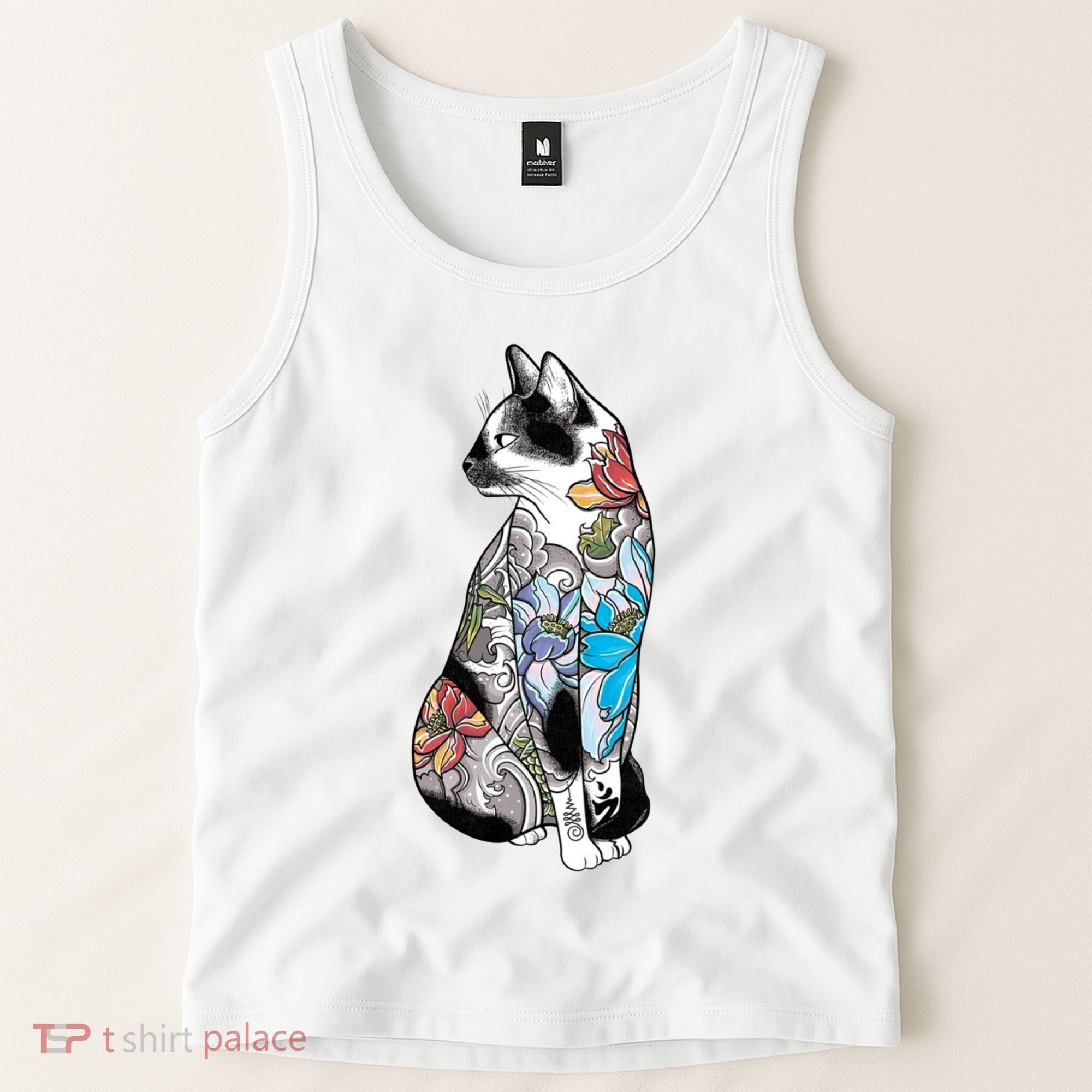 Cat In Lotus Tattoo Tank Top