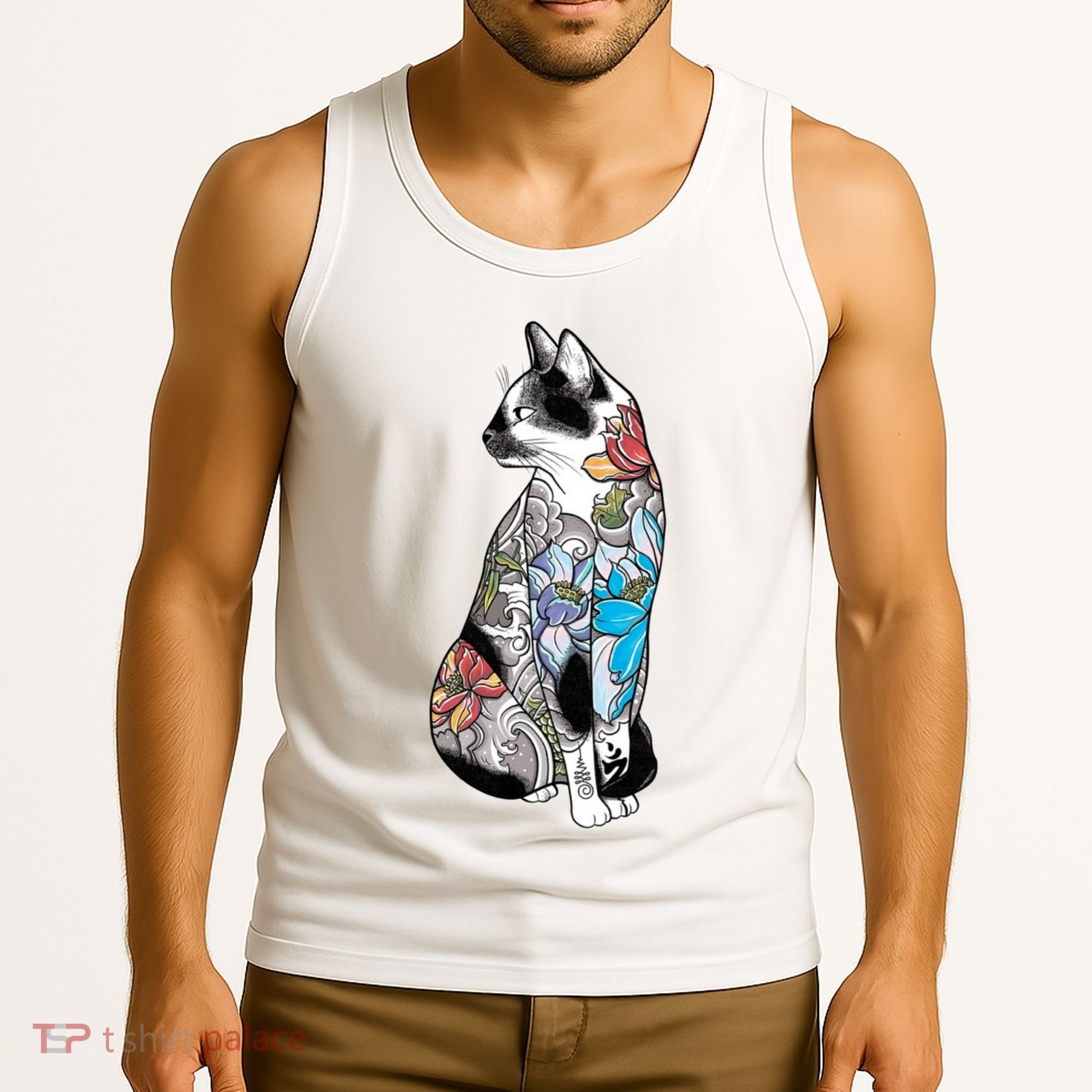 Cat In Lotus Tattoo Tank Top