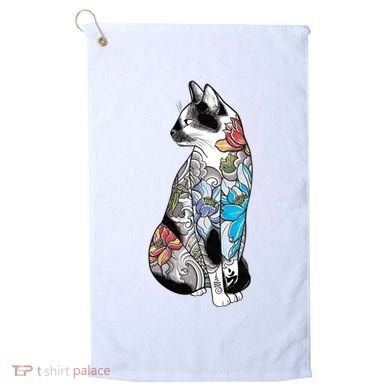 Cat In Lotus Tattoo Golf Towel