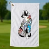 Cat In Lotus Tattoo Golf Towel thumb 1