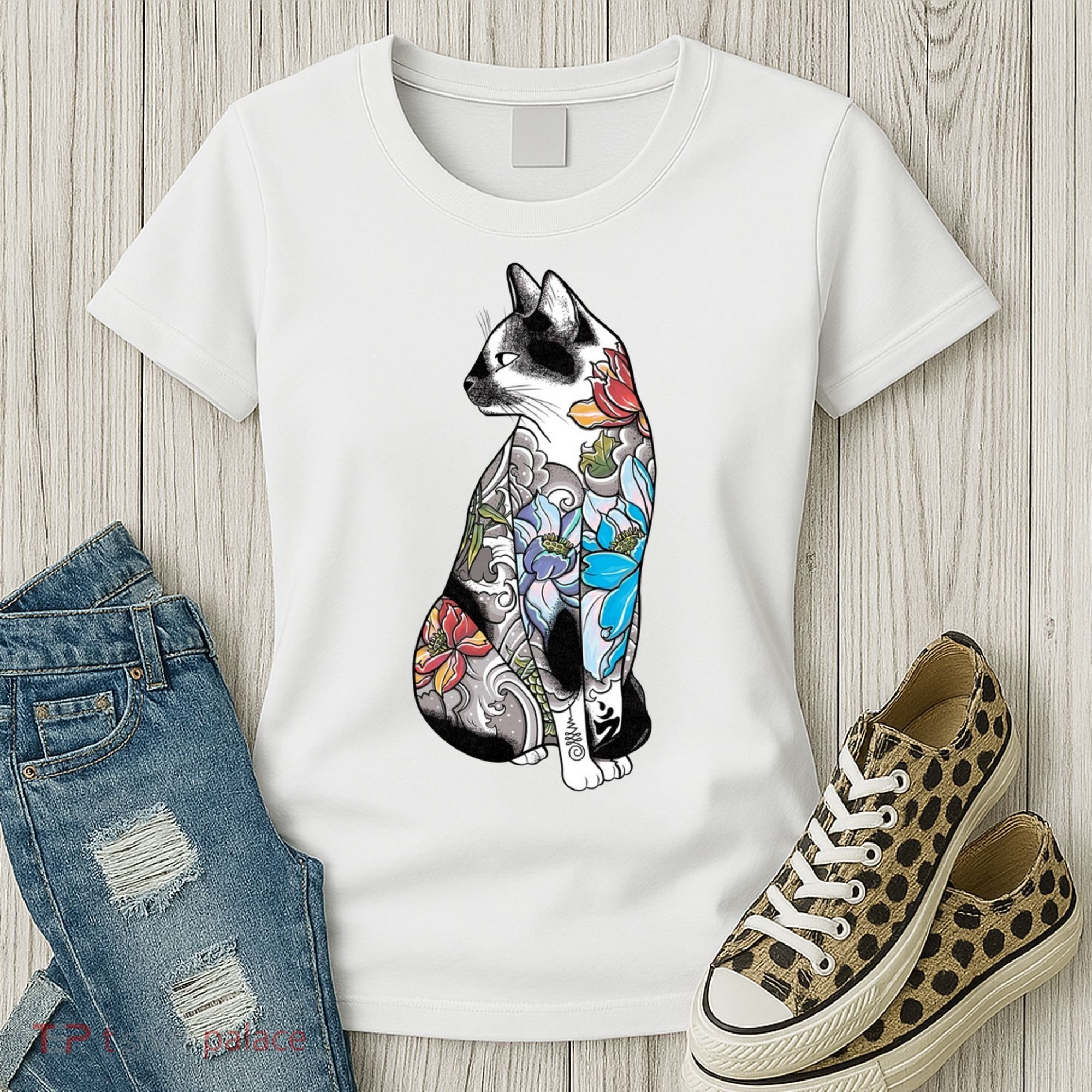Cat In Lotus Tattoo Women's T-Shirt