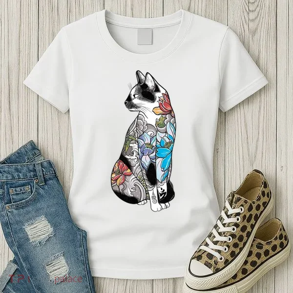 Cat In Lotus Tattoo Women's T-Shirt