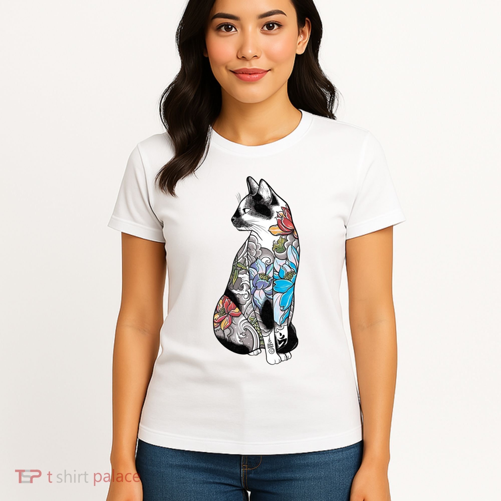 Cat In Lotus Tattoo Women's T-Shirt