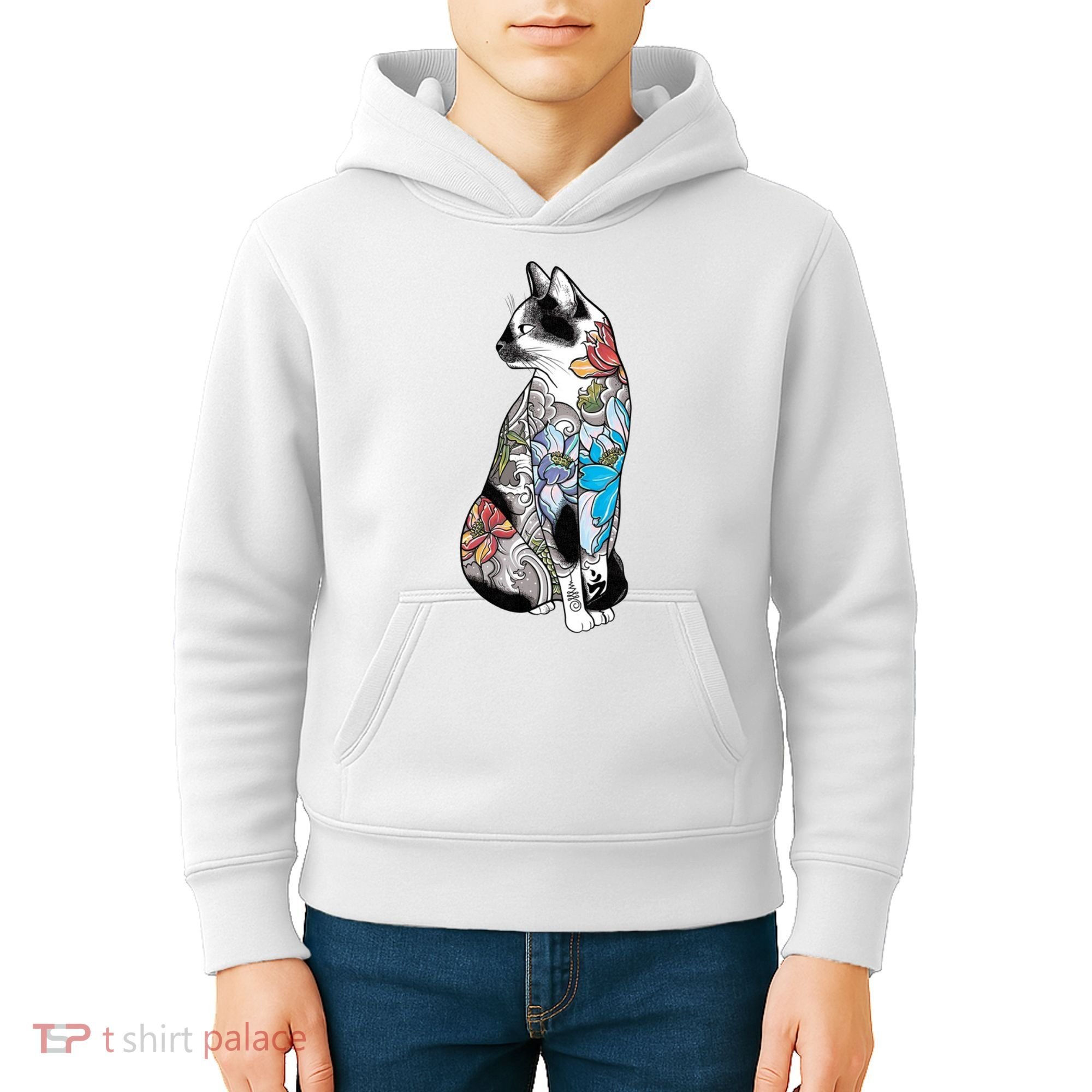 Cat In Lotus Tattoo Kids Hoodie