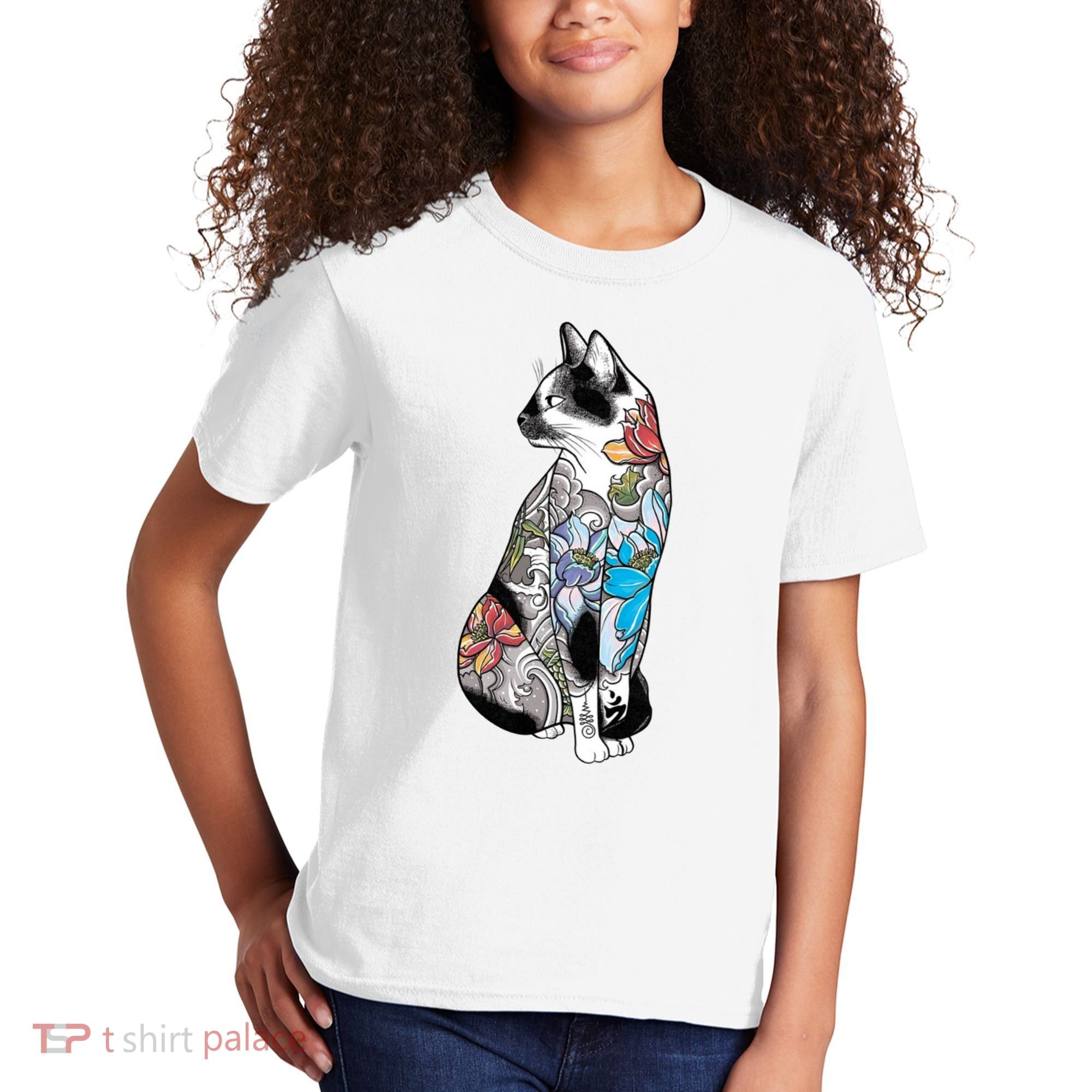 Cat In Lotus Tattoo Kids T-Shirt